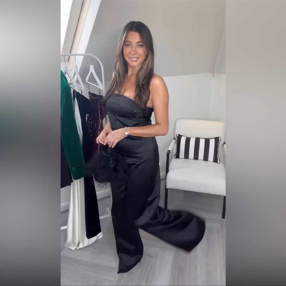 Zara Black Satin Effect Rhinestone Jumpsuit - Picture 2 of 4